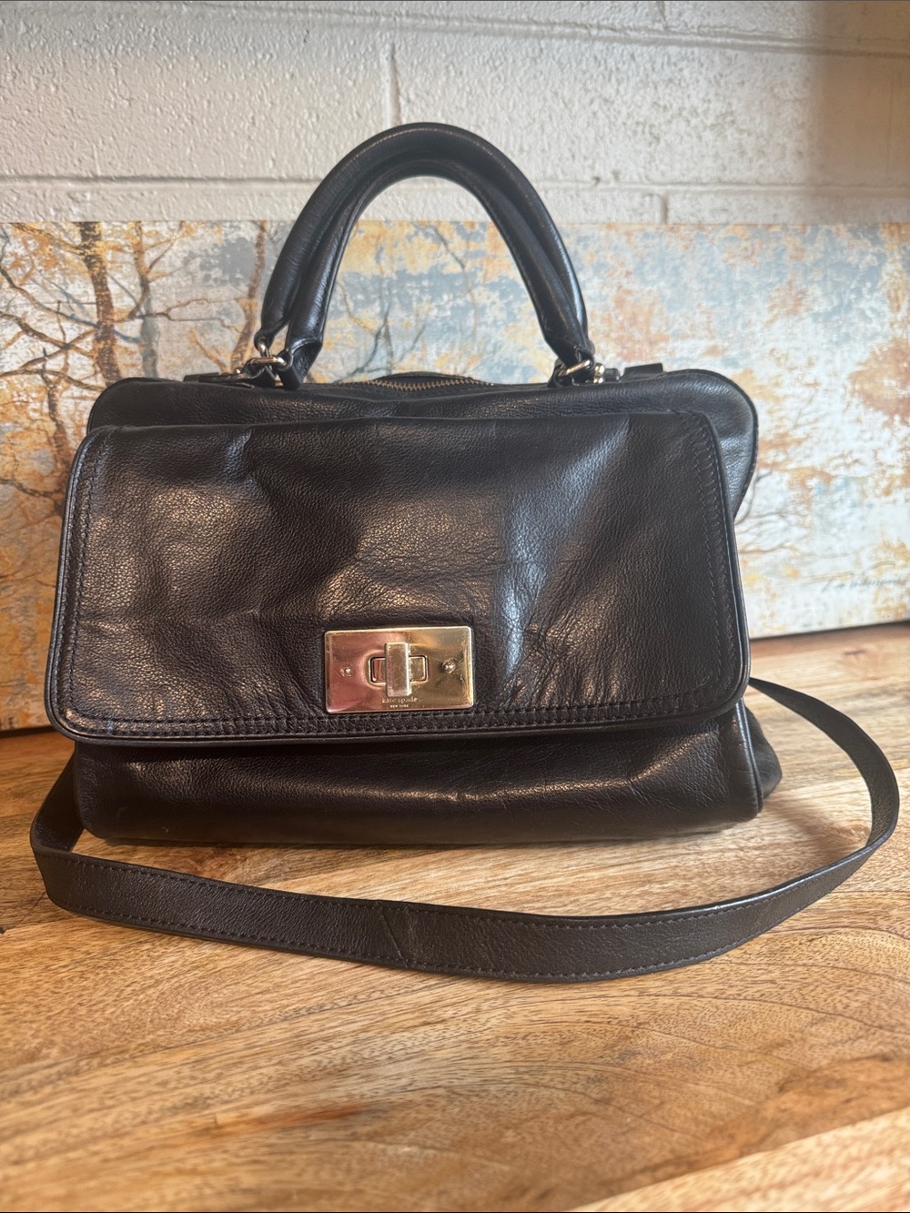 Classic Kate Spade Large Black LeatherTote/Satchel/Crossbody Bag # Q332
